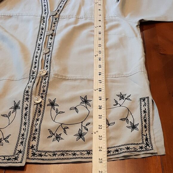 Dressbarn Silk/Linen Tan with Black Embroidery Button Down - Picture 7 of 7